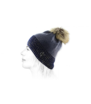 Bonnet pompon fourrure bleu Prali navy